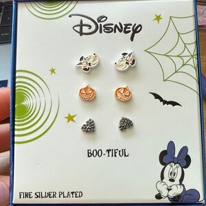 Disney Halloween Mickey Pumpkin Heart Stud Earrings Set Fine‎ Silver Plated